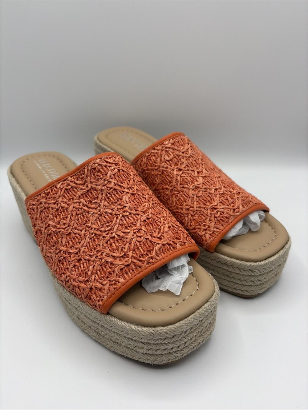 Kenneth Cole Reaction Elissa Orange Raffia Platform Wedge Sandals Womenโs Sz 7.5